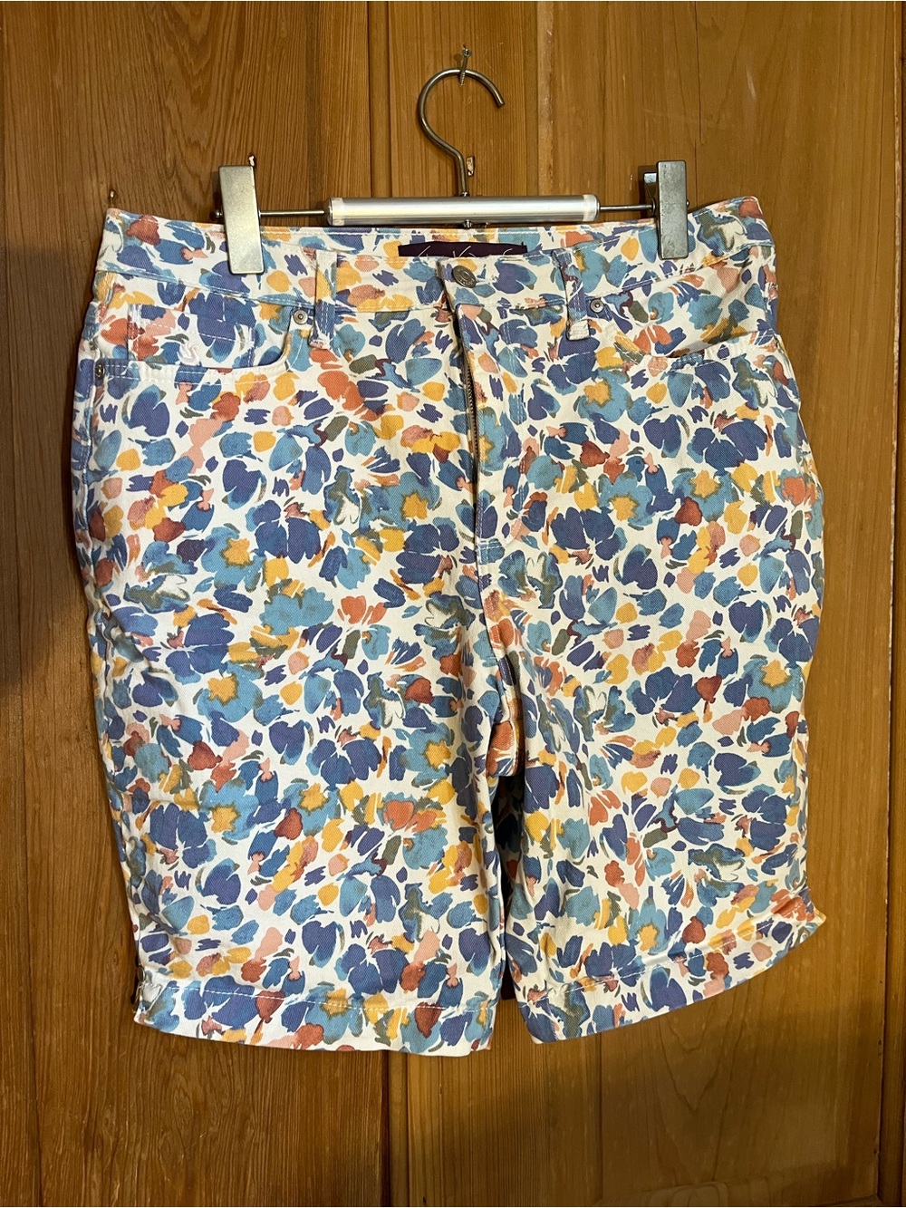 Gloria Vanderbilt Multicolor Floral Trim Shorts - Blue, Yellow, Orange